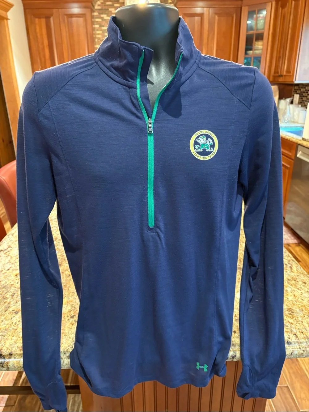 Notre Dame Fighting Irish‎ men’s quarter zip pullover. Sharp blue w/iconic logo
